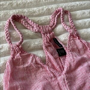 Tahari Striped Braided Straps Linen Cover Up Dress!